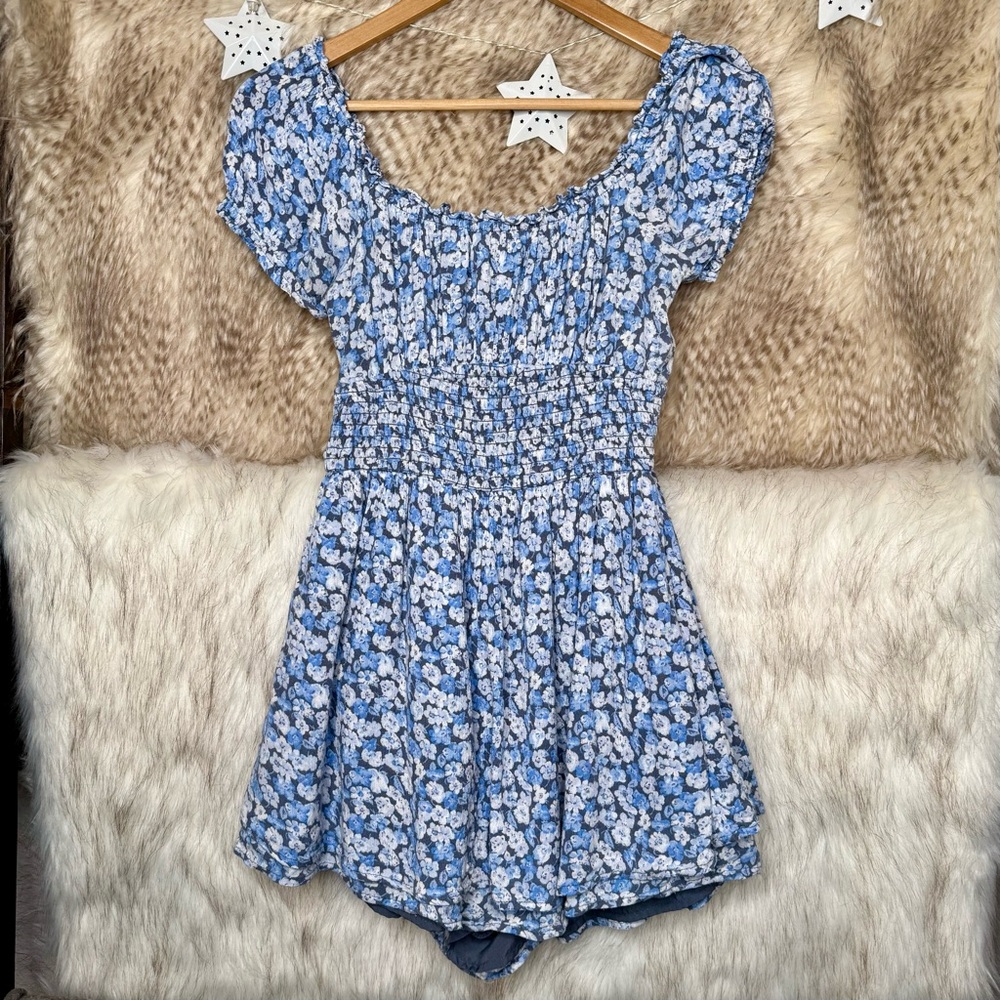 Hollister Blue Floral Smocked Romper